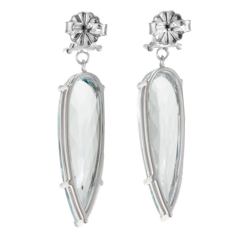 Peter Suchy 7.39 Carat Pear Aquamarine Diamond White Gold Dangle Earrings – image 3