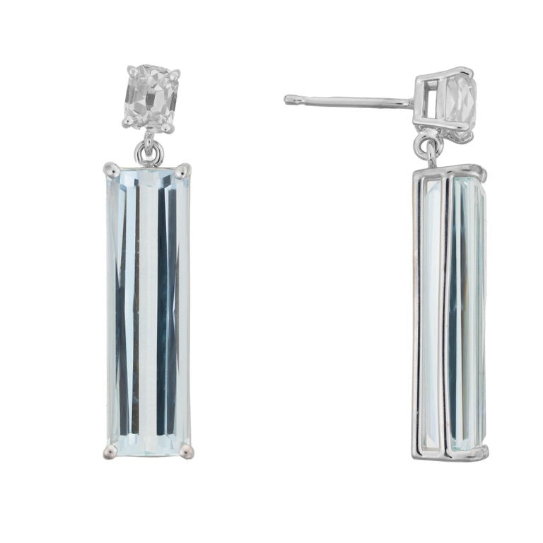 Peter Suchy 8.94 Carat Aquamarine Diamond White Gold Dangle Earrings – image 2