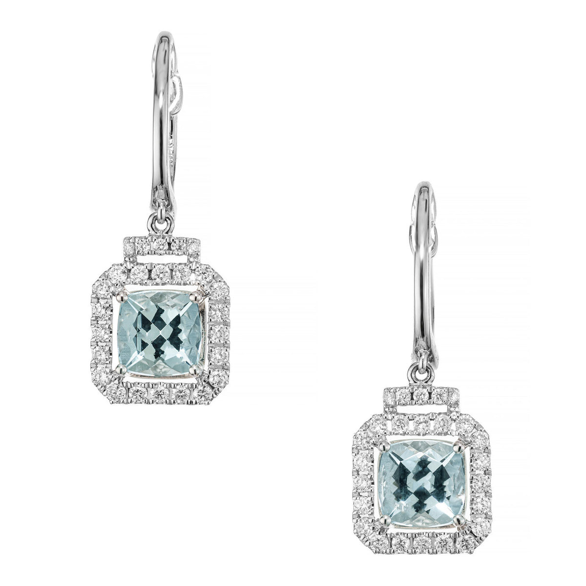 1.52 Carat Aquamarine Diamond White Gold Earrings