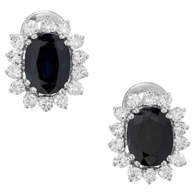 GIA Certified 6.20 Carat Oval Sapphire Diamond Halo White Gold Earrings