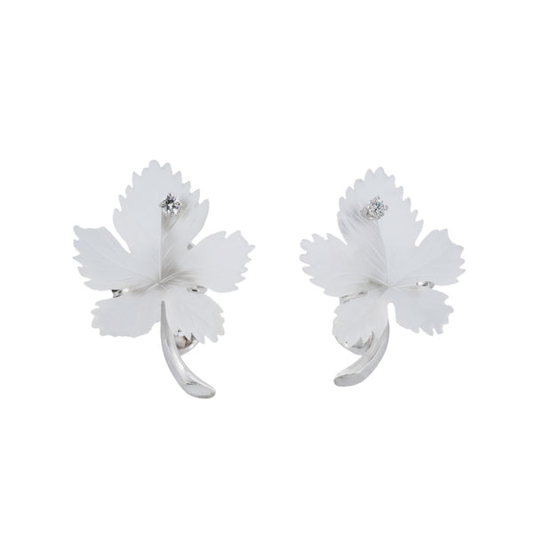 .10 Carat Diamond Frosted Crystal White Gold Leaf Clip Post Earrings