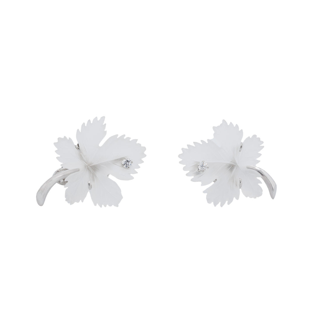 .10 Carat Diamond Frosted Crystal White Gold Leaf Clip Post Earrings – image 2