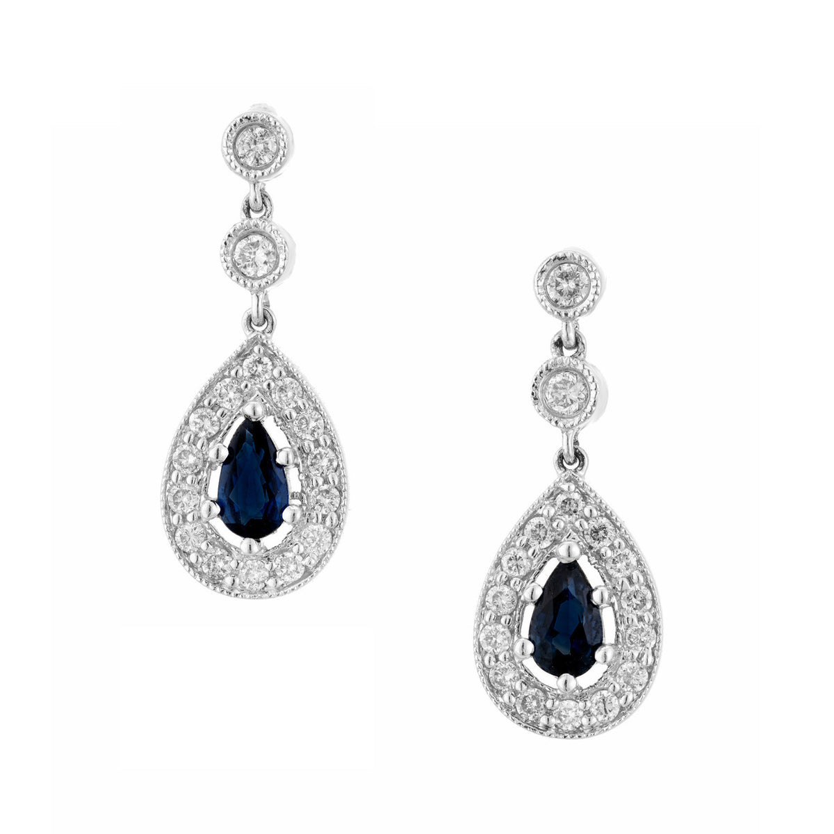 .40 Carat Sapphire Diamond White Gold Dangle Earrings