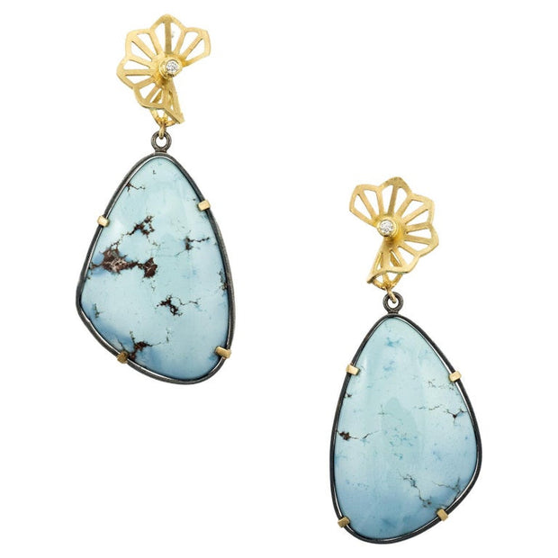 GIA Certified Turquoise Diamond Yellow Gold Sterling Silver Dangle Earrings