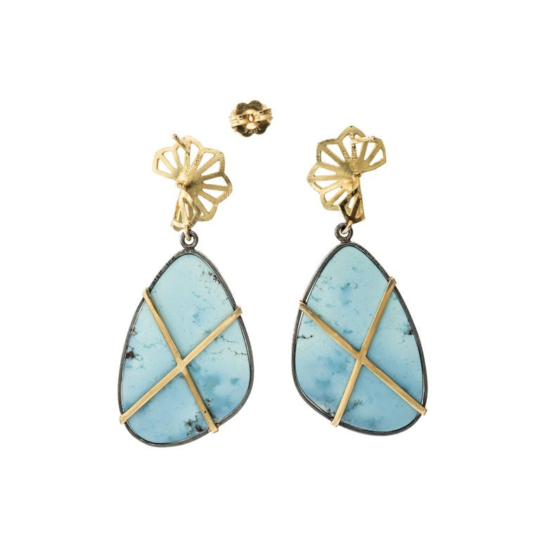 GIA Certified Turquoise Diamond Yellow Gold Sterling Silver Dangle Earrings – image 4