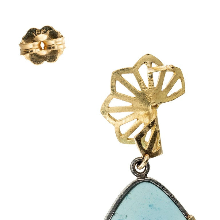 GIA Certified Turquoise Diamond Yellow Gold Sterling Silver Dangle Earrings – image 5