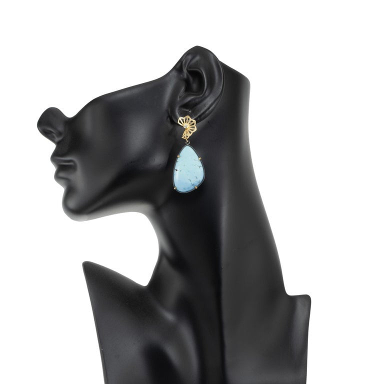 GIA Certified Turquoise Diamond Yellow Gold Sterling Silver Dangle Earrings – image 6