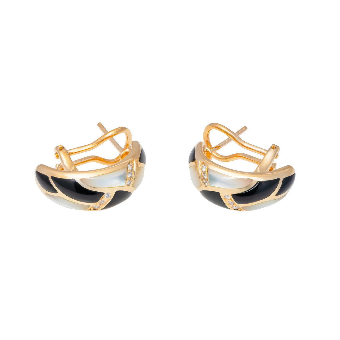 Kabana .12 Carat Diamond Onyx Mother of Pearl Yellow Gold Earrings – image 2