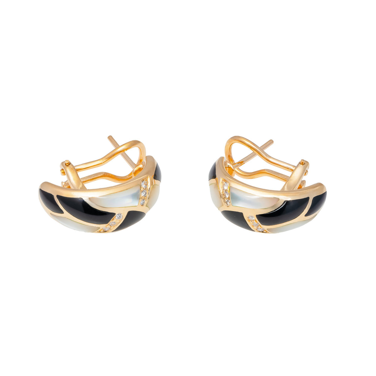 Kabana .12 Carat Diamond Onyx Mother of Pearl Yellow Gold Earrings – image 2
