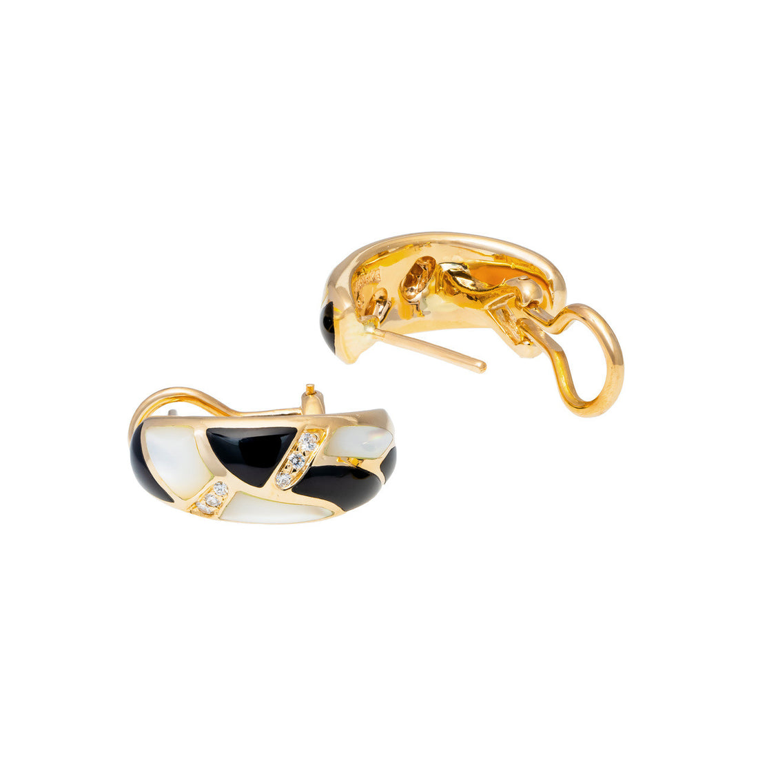 Kabana .12 Carat Diamond Onyx Mother of Pearl Yellow Gold Earrings – image 3