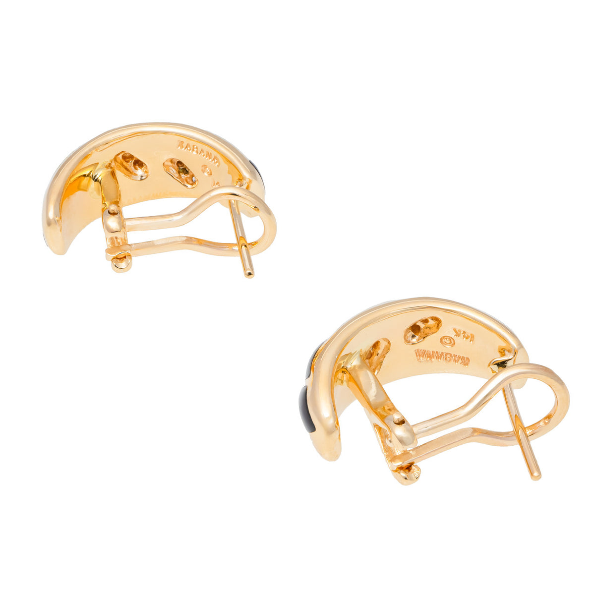 Kabana .12 Carat Diamond Onyx Mother of Pearl Yellow Gold Earrings – image 5