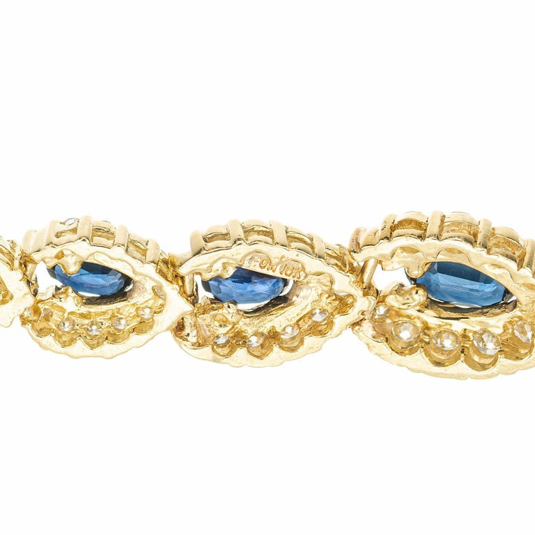 2.30 Carat Blue Oval Sapphire Diamond Halo Yellow Gold Dangle Earrings – image 5