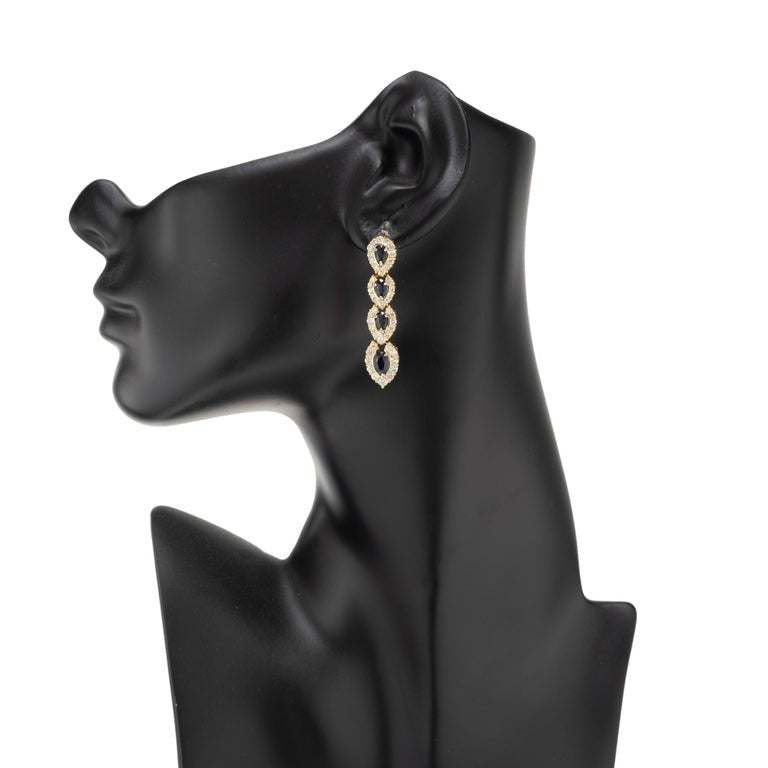 2.30 Carat Blue Oval Sapphire Diamond Halo Yellow Gold Dangle Earrings – image 6