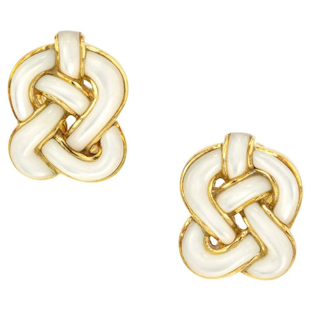 Angela Cummings Carved Mother of Pearl Gold Celtic Clip Post Knot Earrings