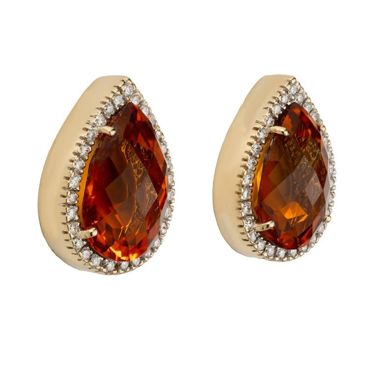 8.45 Carat Pear Citrine Diamond Halo Yellow Gold Earrings – image 2