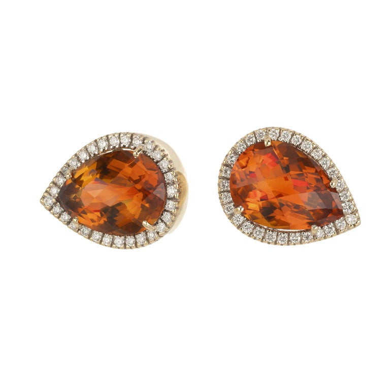 8.45 Carat Pear Citrine Diamond Halo Yellow Gold Earrings – image 3