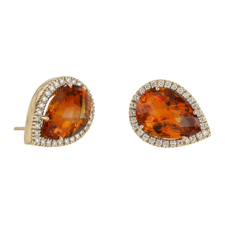 8.45 Carat Pear Citrine Diamond Halo Yellow Gold Earrings – image 4