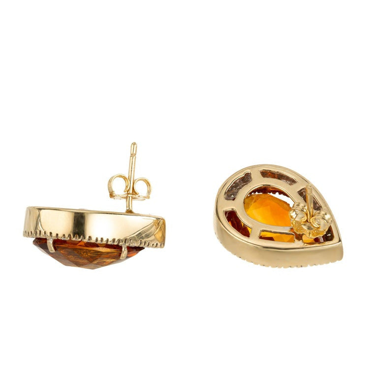 8.45 Carat Pear Citrine Diamond Halo Yellow Gold Earrings – image 5