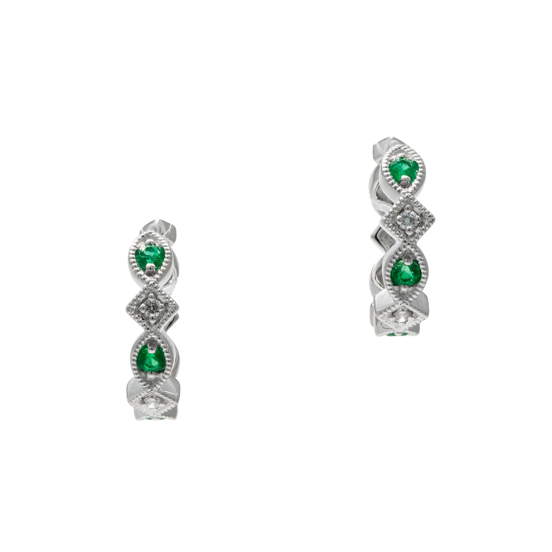 Peter Suchy .18 Carat Emerald Diamond White Gold Hoop Earrings – image 2
