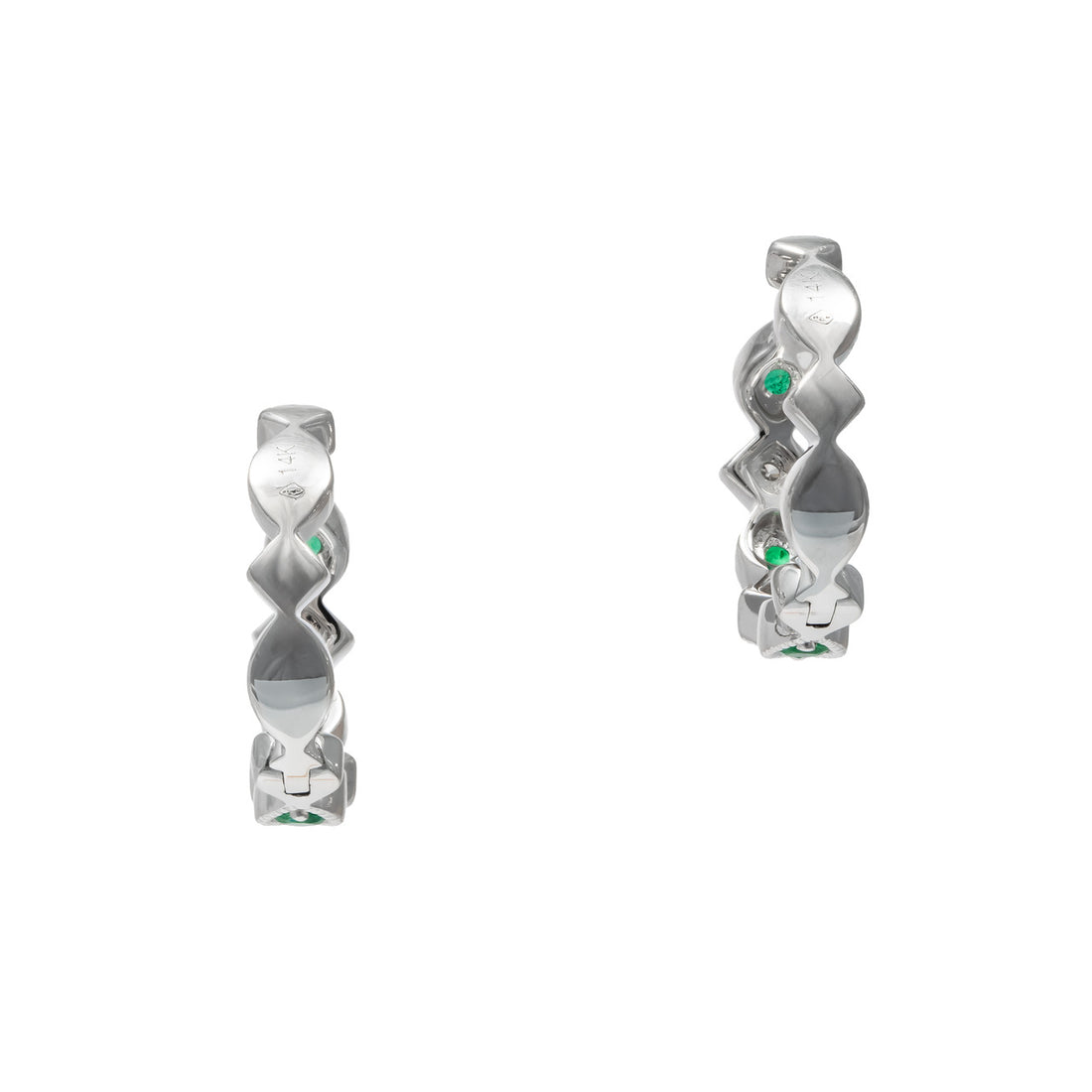 Peter Suchy .18 Carat Emerald Diamond White Gold Hoop Earrings – image 4