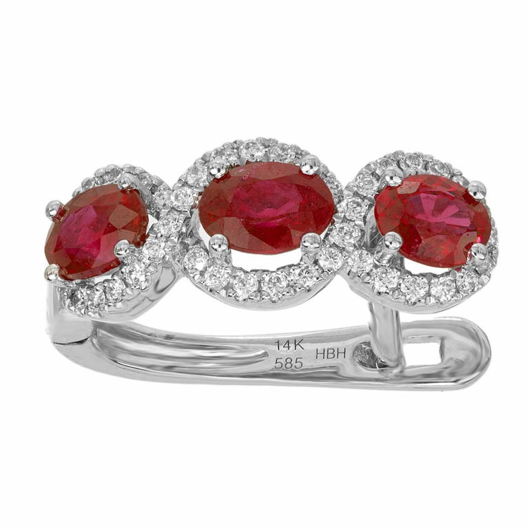 Peter Suchy 1.50 Carat Oval Ruby Round Diamond White Gold Hoop Earrings – image 5