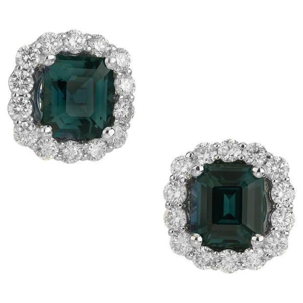 Peter Suchy GIA Certified 4.17 Carat Sapphire Diamond Halo White Gold Earrings
