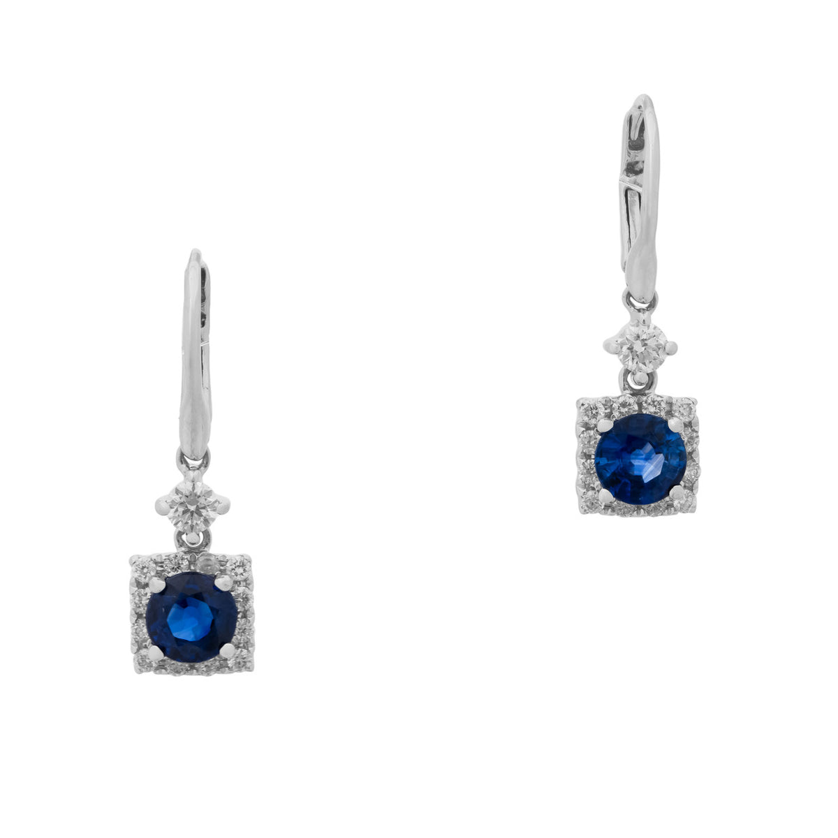 .90 Carat Sapphire Diamond Halo White Gold Dangle Earrings