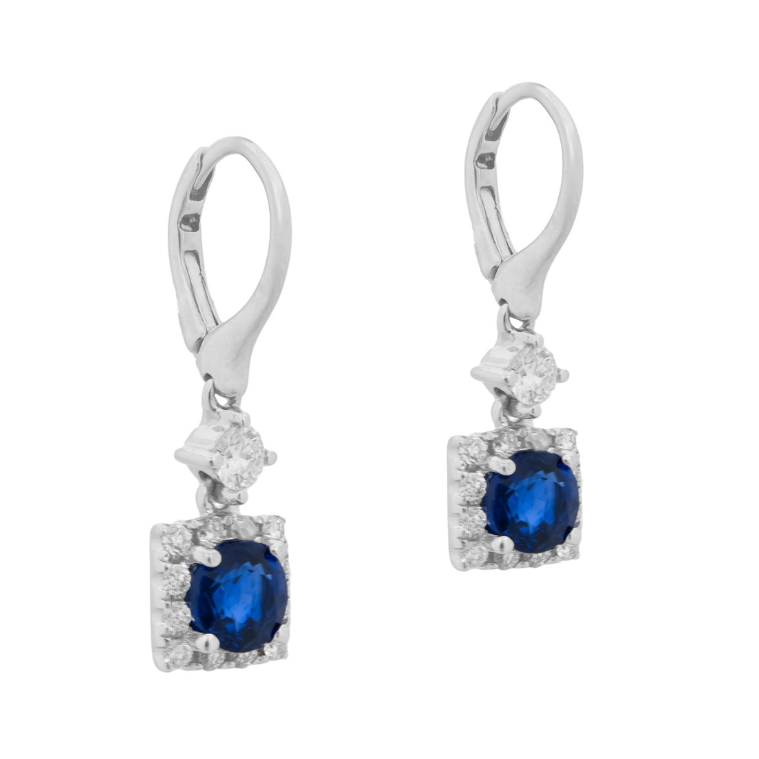 .90 Carat Sapphire Diamond Halo White Gold Dangle Earrings – image 2