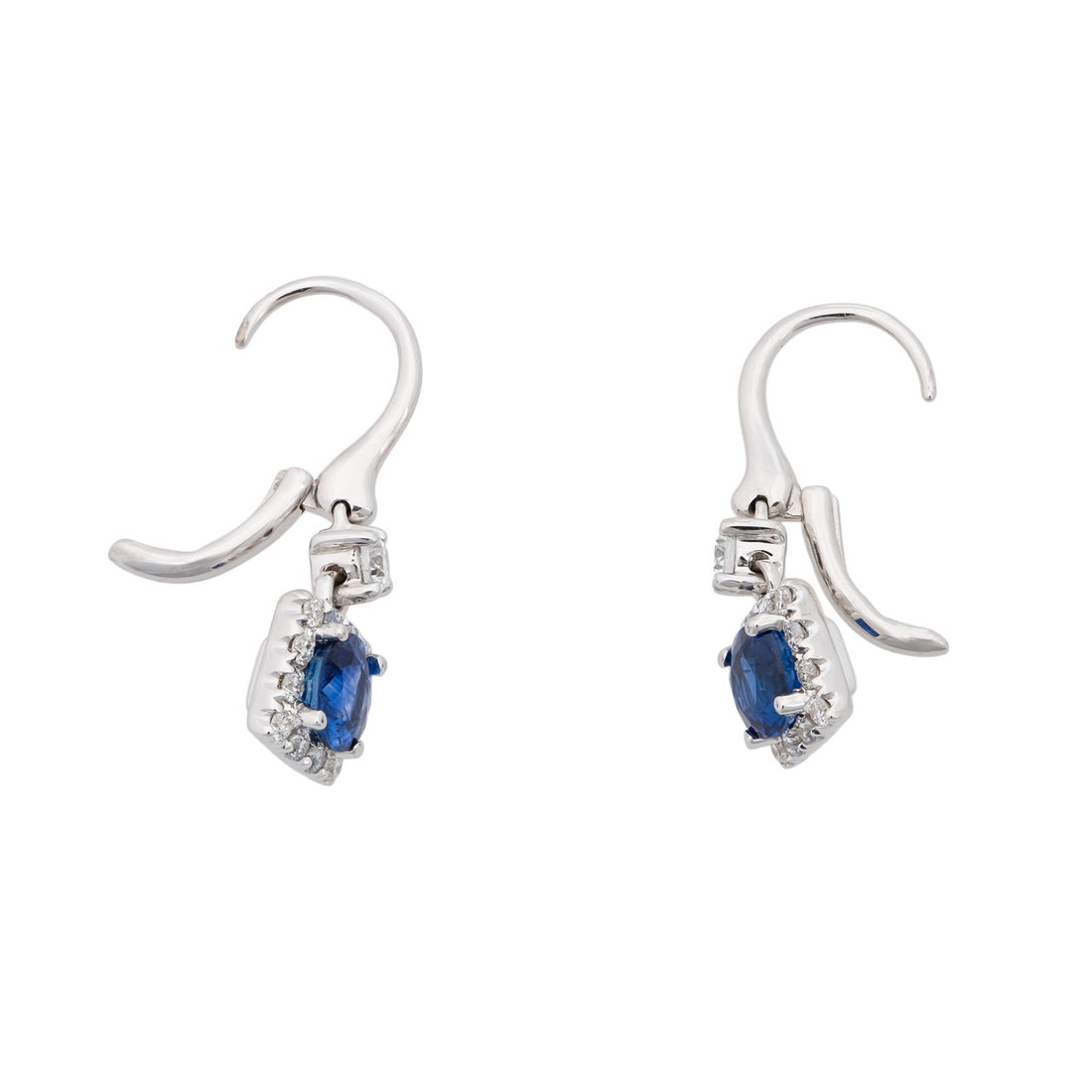 .90 Carat Sapphire Diamond Halo White Gold Dangle Earrings – image 3