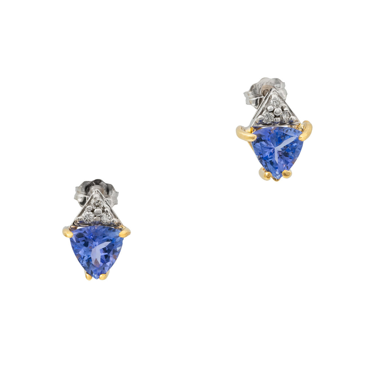 1.96 Carat Tanaznite Diamond Two Tone Gold Dangle Earrings