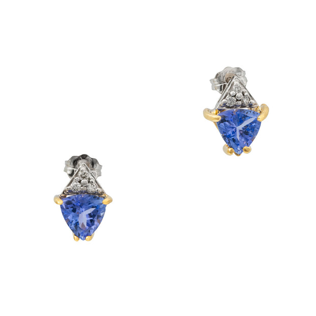 1.96 Carat Tanaznite Diamond Two Tone Gold Dangle Earrings