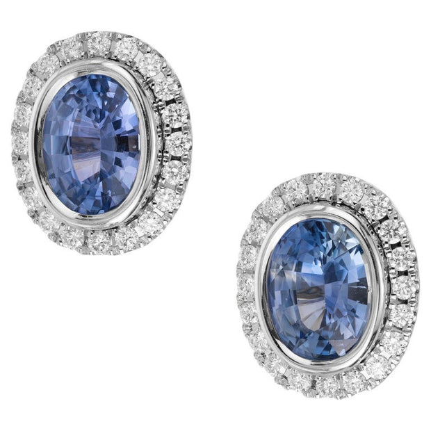 Peter Suchy GIA Certified 2.27 Carat Oval Sapphire Diamond White Gold Earrings