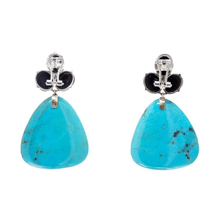 GIA Certified Turquoise Onyx Diamond White Gold Dangle Earrings – image 4