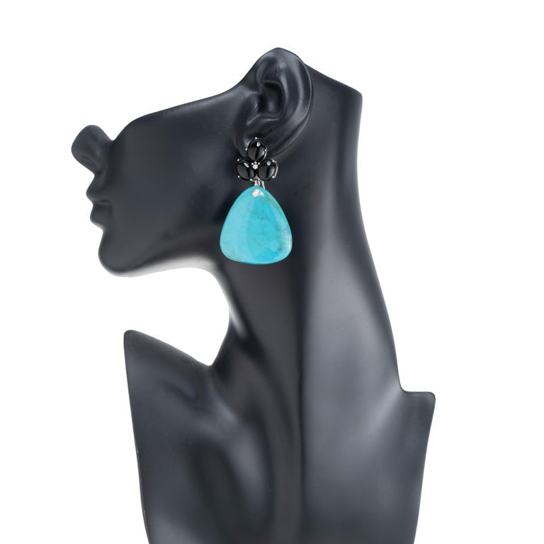 GIA Certified Turquoise Onyx Diamond White Gold Dangle Earrings – image 6