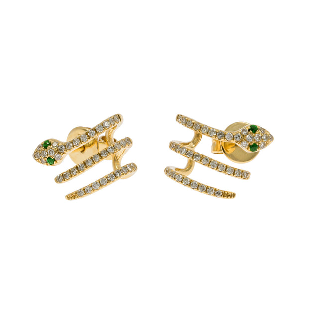 .22 Carat Diamond Garnet 14k Yellow Gold Coiled Snake Earrings
