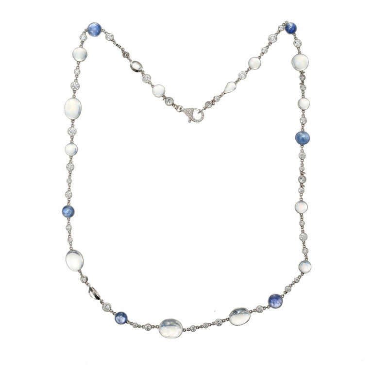 18.85 Carat Moonstone Diamond Sapphire White Gold Necklace – image 2