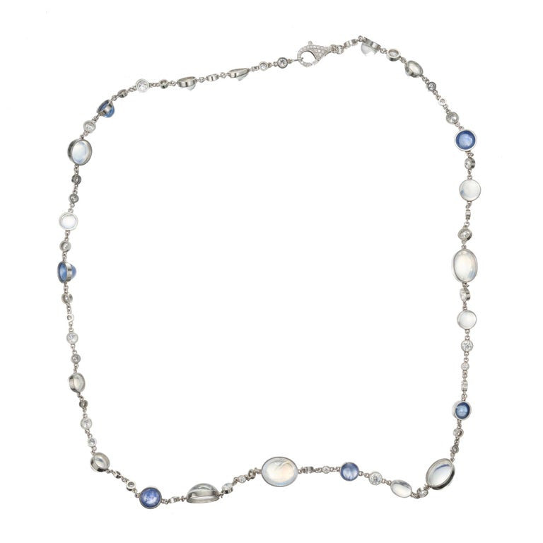 18.85 Carat Moonstone Diamond Sapphire White Gold Necklace – image 3