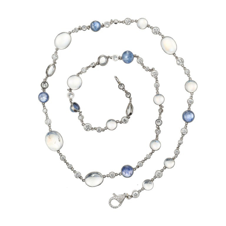 18.85 Carat Moonstone Diamond Sapphire White Gold Necklace – image 4