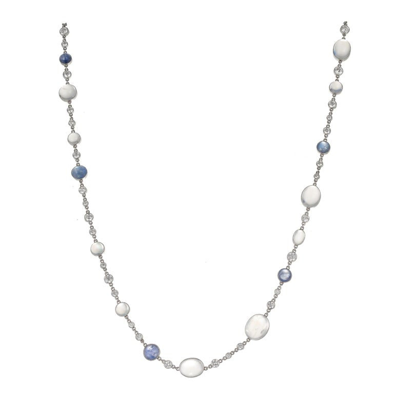 18.85 Carat Moonstone Diamond Sapphire White Gold Necklace – image 5