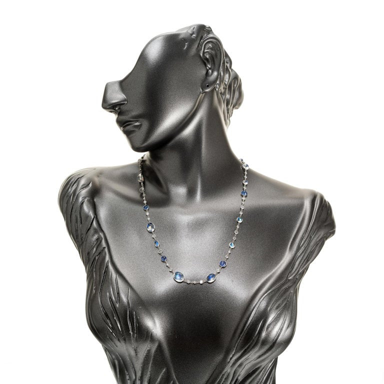 18.85 Carat Moonstone Diamond Sapphire White Gold Necklace – image 7