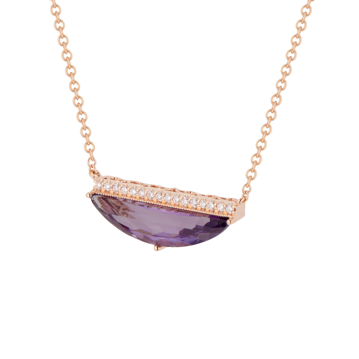 Peter Suchy 2.38 Carat Amethyst Diamond Rose Gold Necklace – image 4