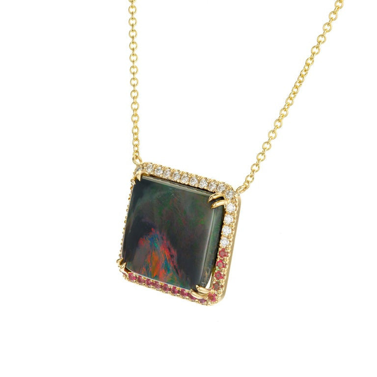 Peter Suchy GIA Certified 13.74 Carat Opal Diamond Ruby Yellow Gold Pendant – image 2