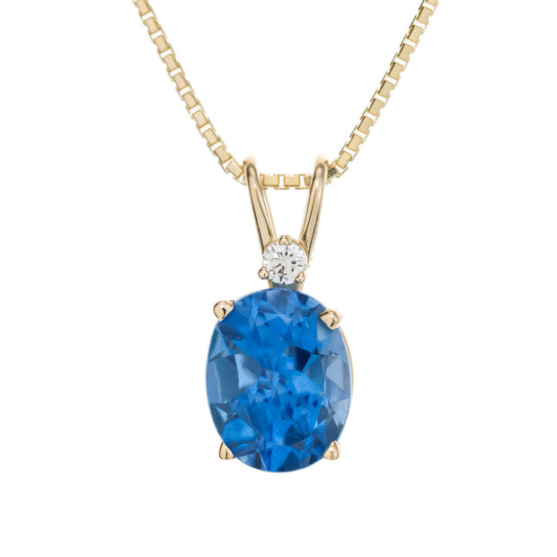 Peter Suchy 3.10 Carat Blue Topaz Diamond Yellow Gold Pendant Necklace