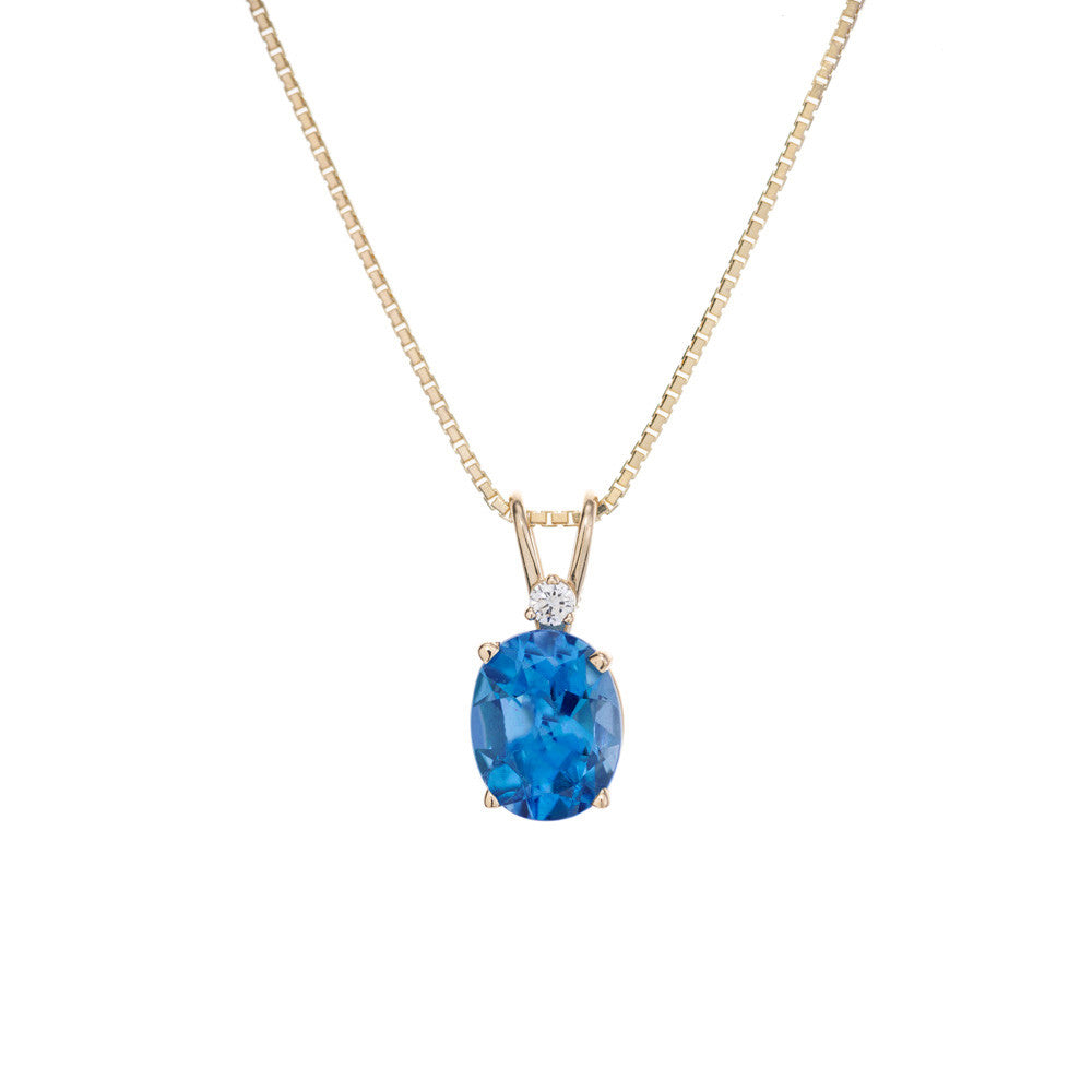 Peter Suchy 3.10 Carat Blue Topaz Diamond Yellow Gold Pendant Necklace – image 2