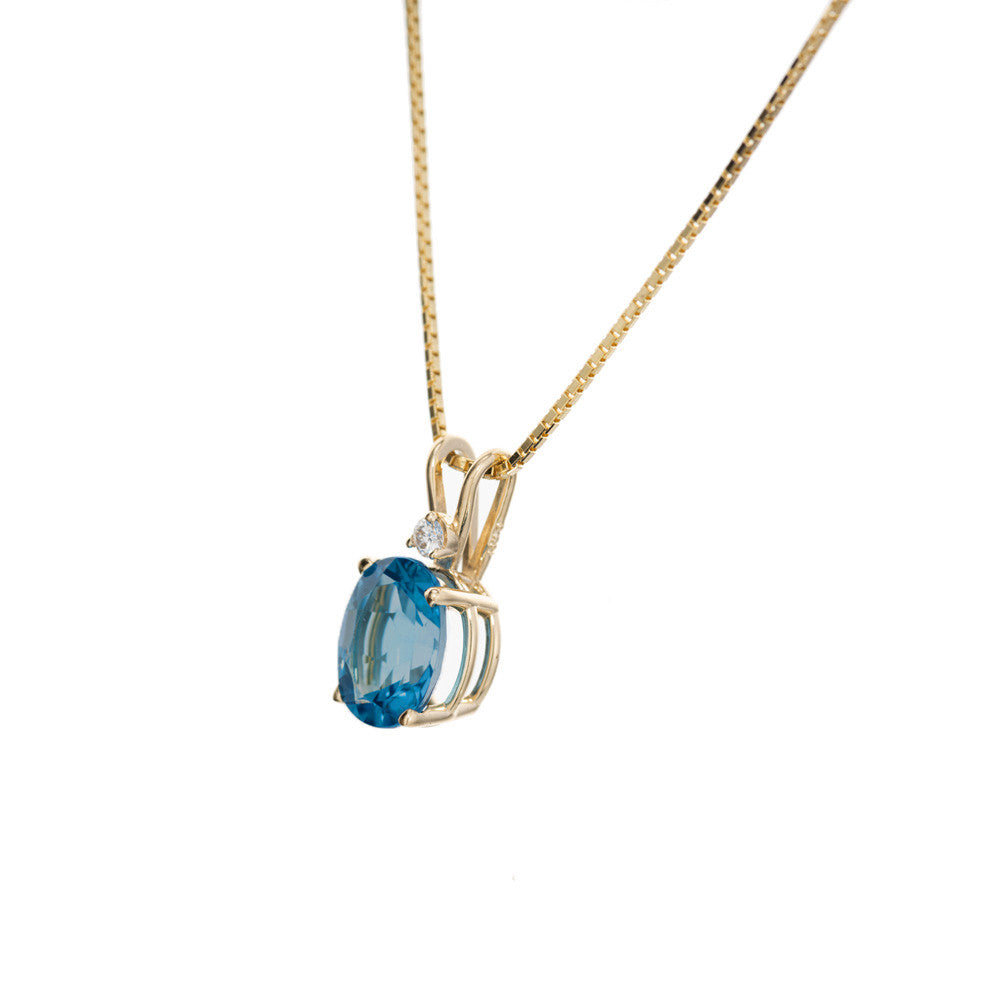 Peter Suchy 3.10 Carat Blue Topaz Diamond Yellow Gold Pendant Necklace – image 3