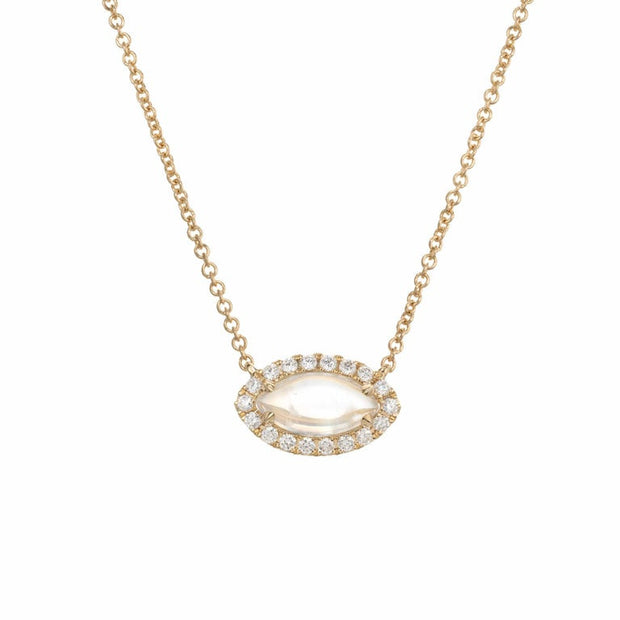 Peter Suchy 1.51 Carat Marquise Shape Moonstone Diamond Halo Pendant Necklace