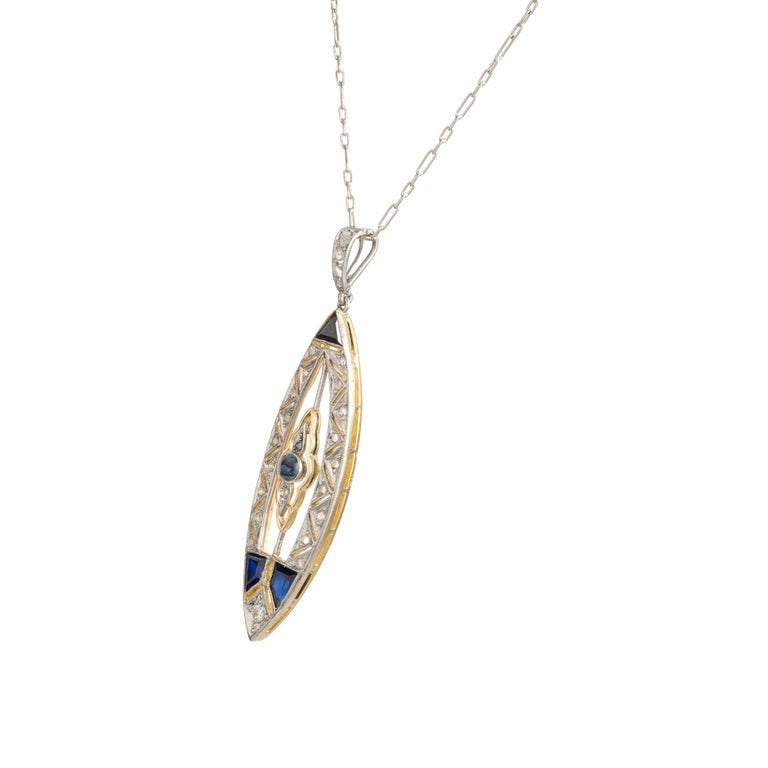 Sapphire Diamond Platinum Yellow Gold Pendant Necklace – image 2