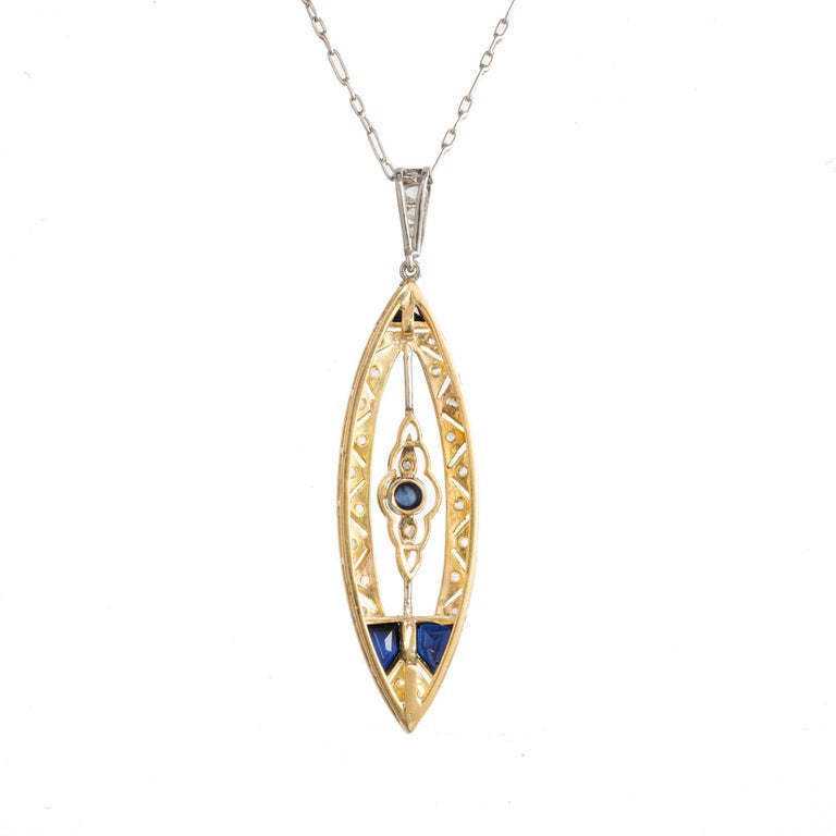 Sapphire Diamond Platinum Yellow Gold Pendant Necklace – image 3