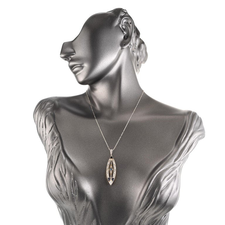 Sapphire Diamond Platinum Yellow Gold Pendant Necklace – image 5
