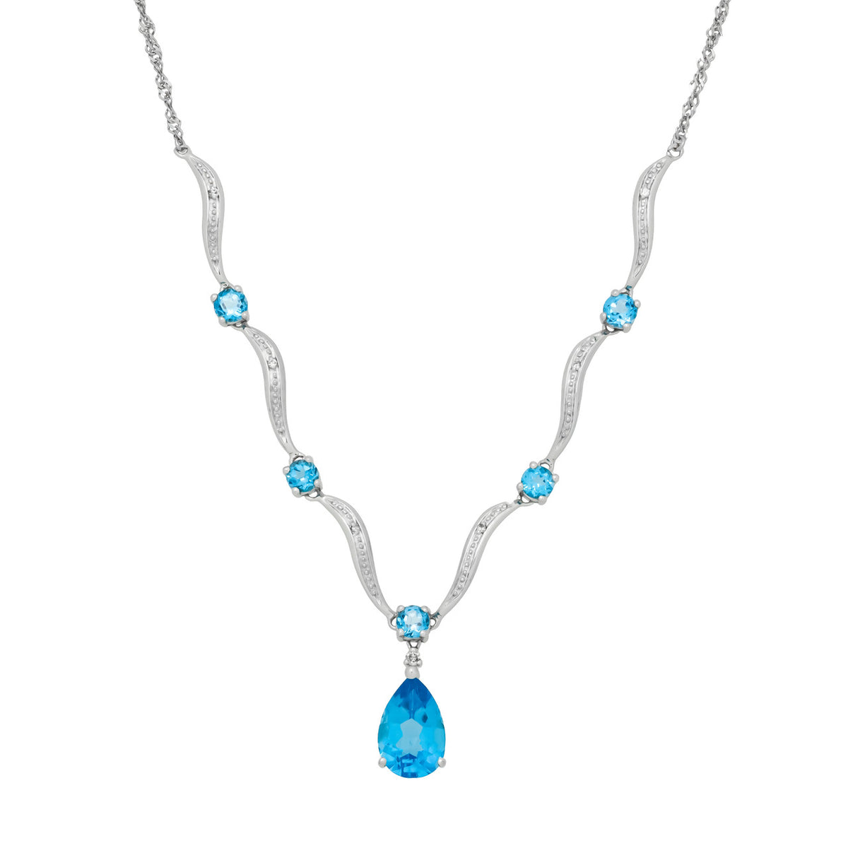 4.25 Carat Blue Topaz Diamond White Gold Necklace